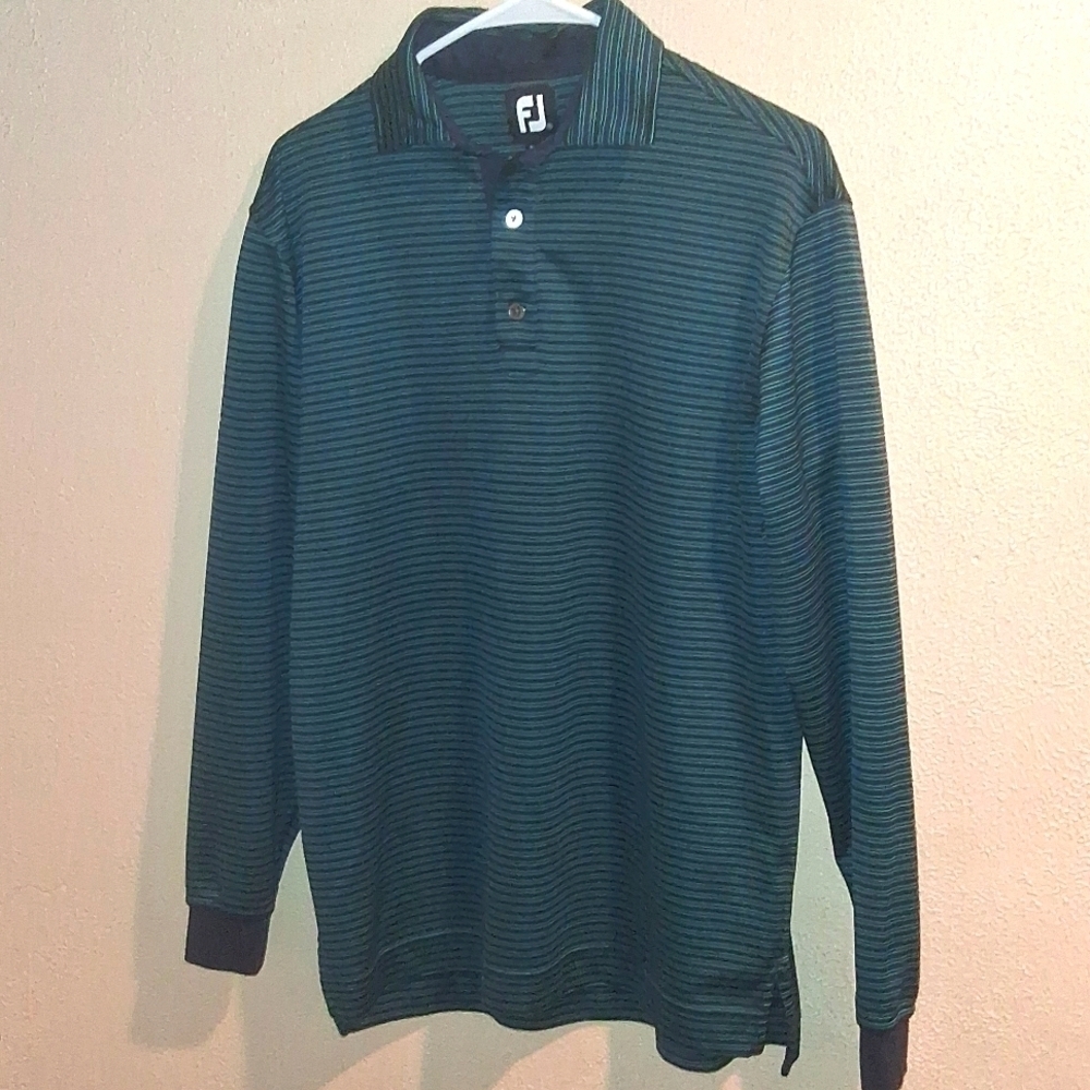 FootJoy Men’s Striped Performance Golf Polo Long Sleeve 1/4 Zip S